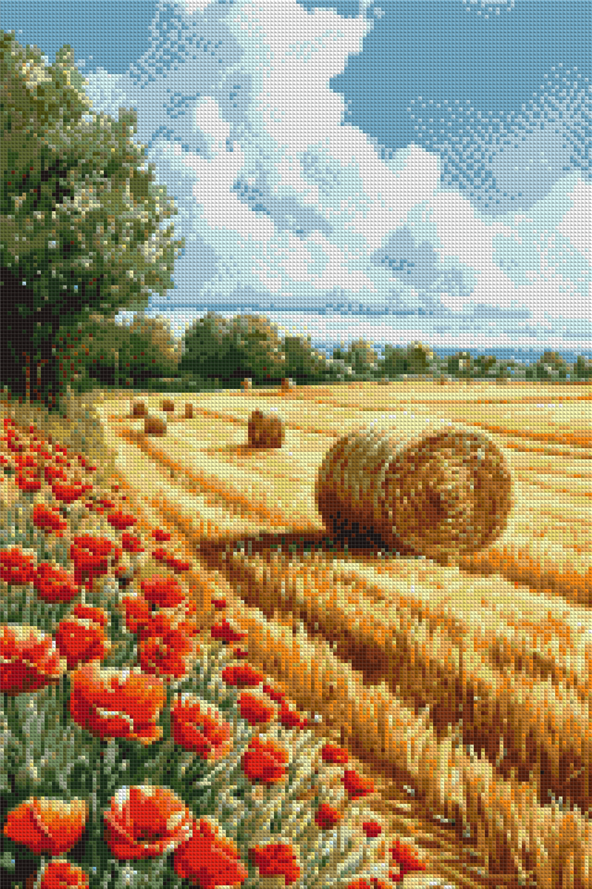 Алмазная мозаика Скошенное пшеничное поле с маками 40х60 см (28915487)