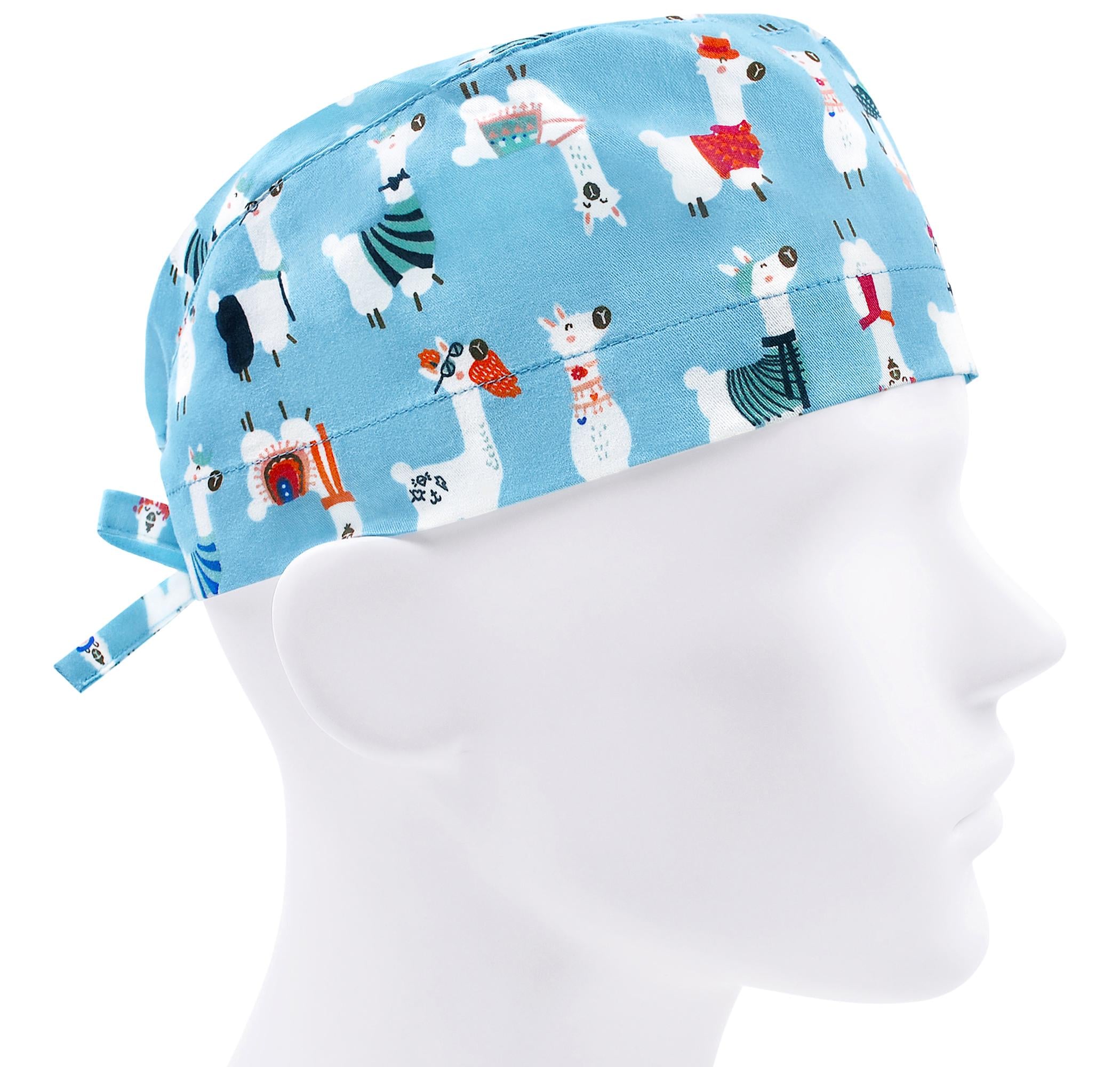 Шапочка медична чоловіча FloralScrubs Лами на блакитному універсальна (М122)