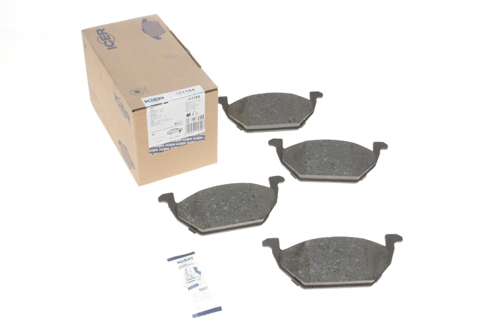Тормозные колодки передние ICER для Audi A3/Seat Toledo 96-04/Skoda Octavia 96-07/VW Golf 97-05/Polo 02- (181184)