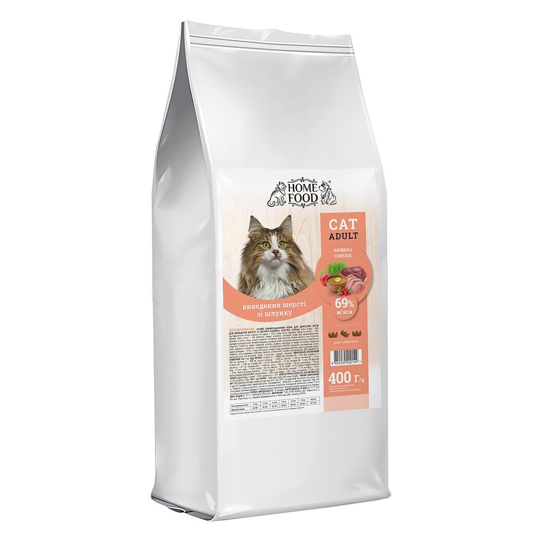 Корм HOME FOOD для взрослых кошек выведение шерсти из желудка Hairball Control 400 г - фото 1 Корм HOME FOOD для взрослых кошек выведение шерсти из желудка Hairball Control 400 г - фото 1