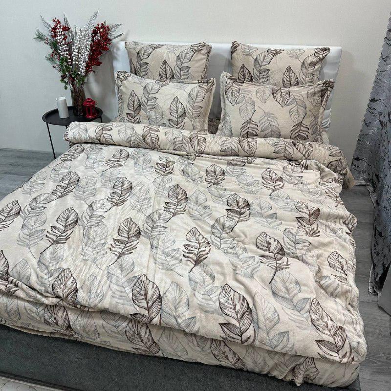 Комплект постельного белья велюровый с рисунком с 4 наволочками евро 200x230 см Кофейный (29225198)