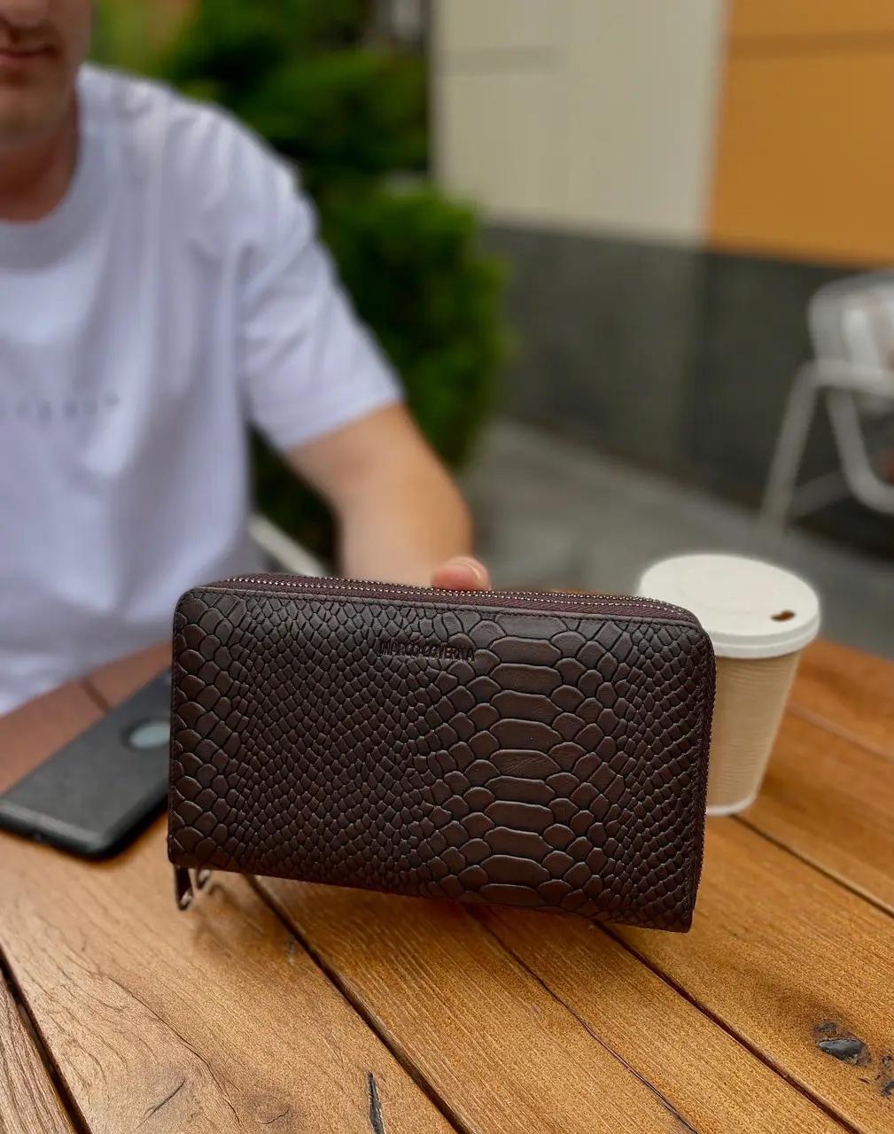 Кошелек-клатч Marco Coverna на молнии с блоком под карты из натуральной кожи Коричневый (MC086-5901С) - фото 5