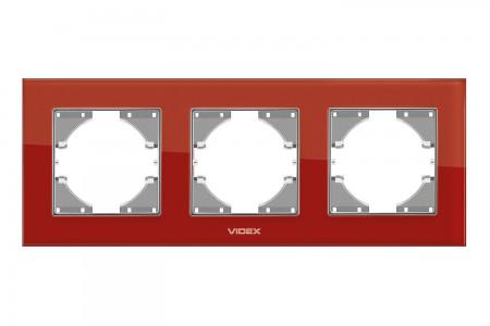 Рамка Videx Binera тримісна горизонтальна скло Червоний (VF-BNFRG3H-RD-6418)