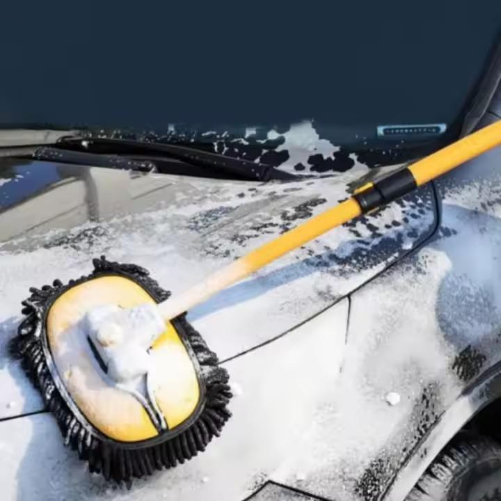 Швабра для миття автомобіля телескопічна з висувною вигнутою ручкою 28х100 см Жовтий - фото 8