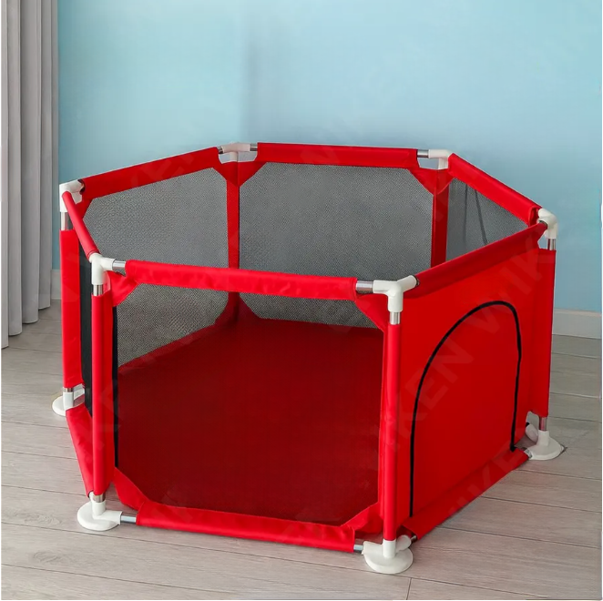 Детский игровой манеж-ограждение с металлическим каркасом и карманом для игрушек 125х113х64 см Красный (Е500286)