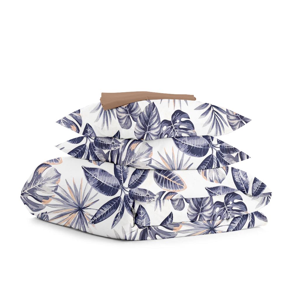Комплект евро постельного белья Cosas Palm Leaves Grey Brown 200х220 см на резинке (4822052069752)