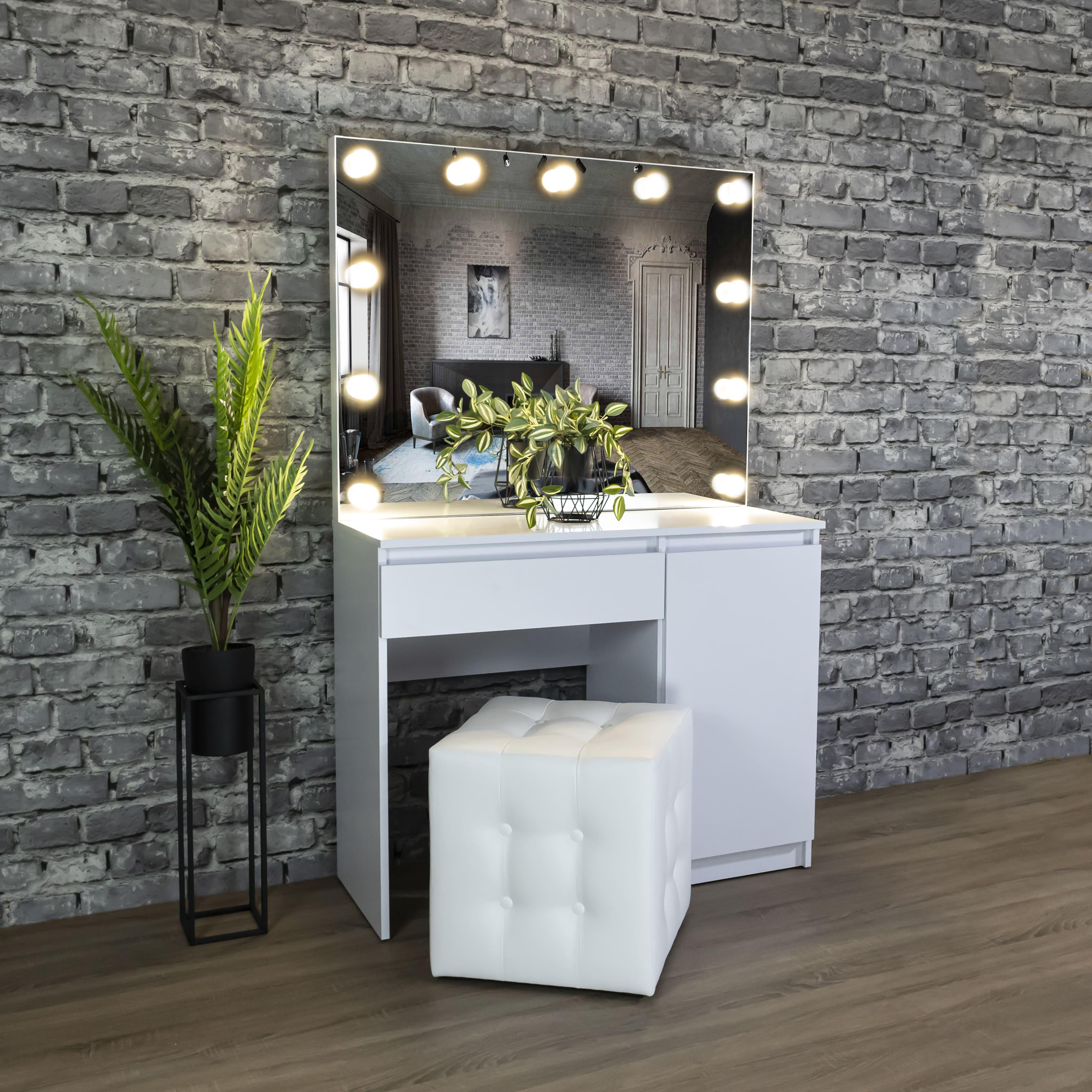 Стіл макіяжний з Led лампами та шухлядками 160х100х40 см Білий (08/6) - фото 3 Стіл макіяжний з Led лампами та шухлядками 160х100х40 см Білий (08/6) - фото 3