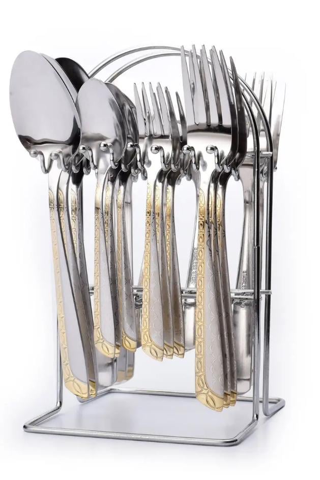 Набор столовых принадлежностей Top Kitchen из нержавеющей стали на 6 персон на подставке 24 предмета Серебристый (C -24)