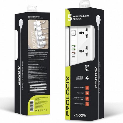 Фільтр мережний ProLogix Premium 5 розеток/4 USB 2500 Вт 2 м Білий (593739) - фото 6