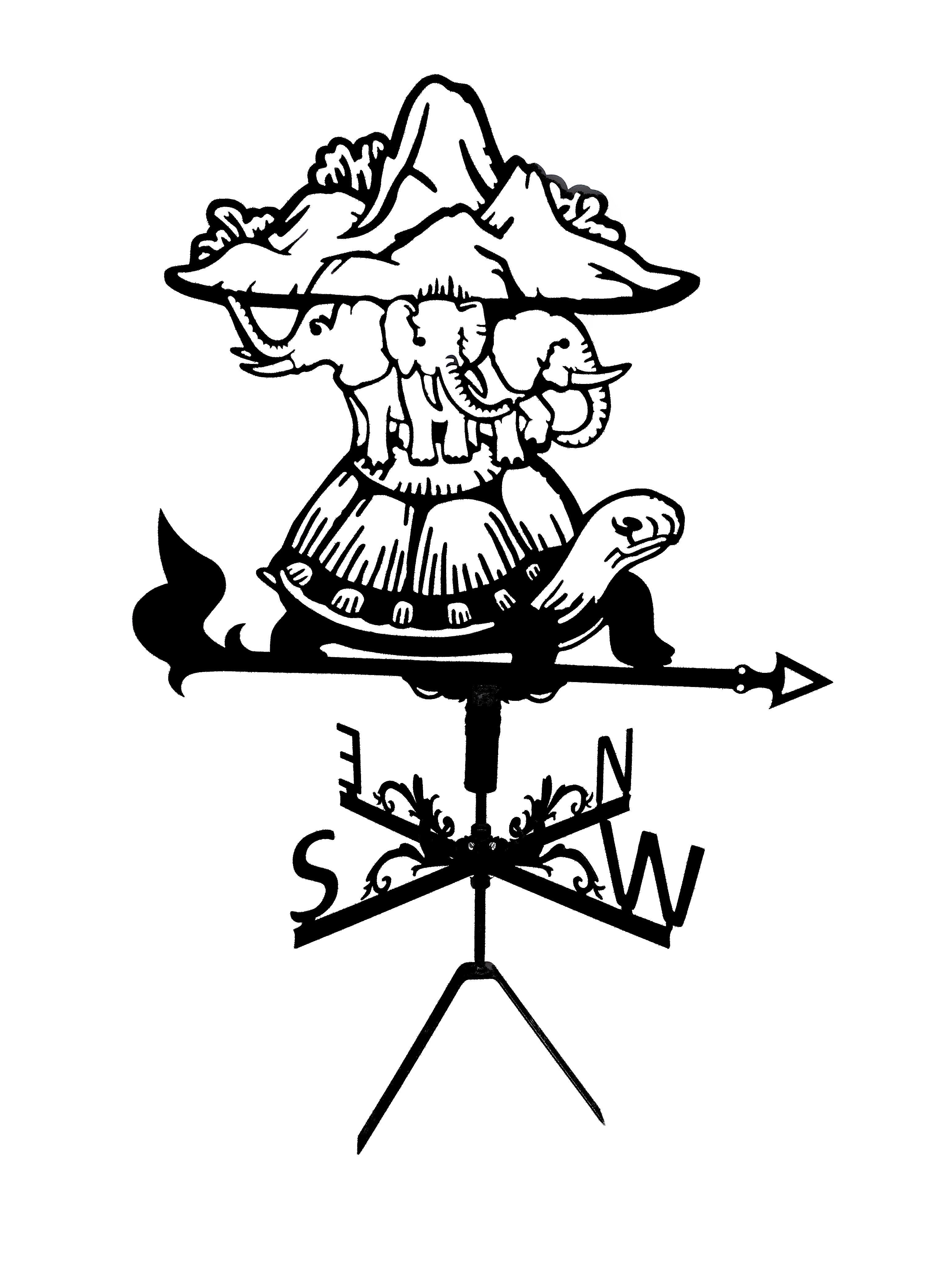 Флюгер на альтанку/колодязь Плоска земля/черепаха/слони (27384442)