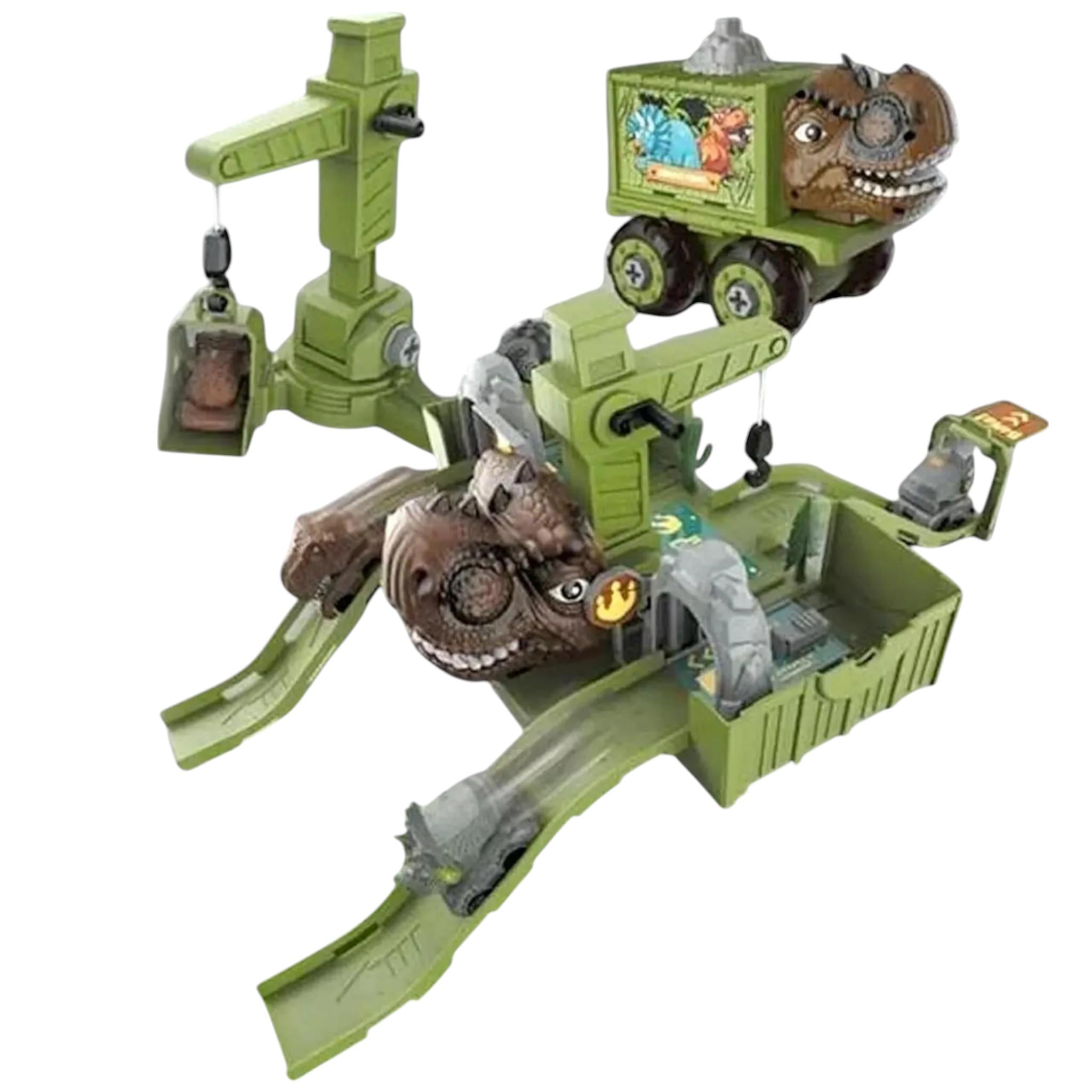 Автотрек Lebx Toys Triceratops Car Sales Динозавры 3 спуска 4 машинки автокран дрель (G_269-86)