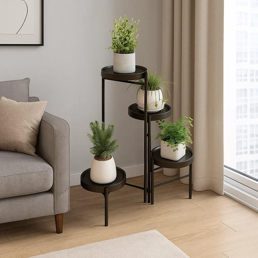 Стелаж для рослин і горщиків з квітами та металевими полицями 4 яруси Чорний