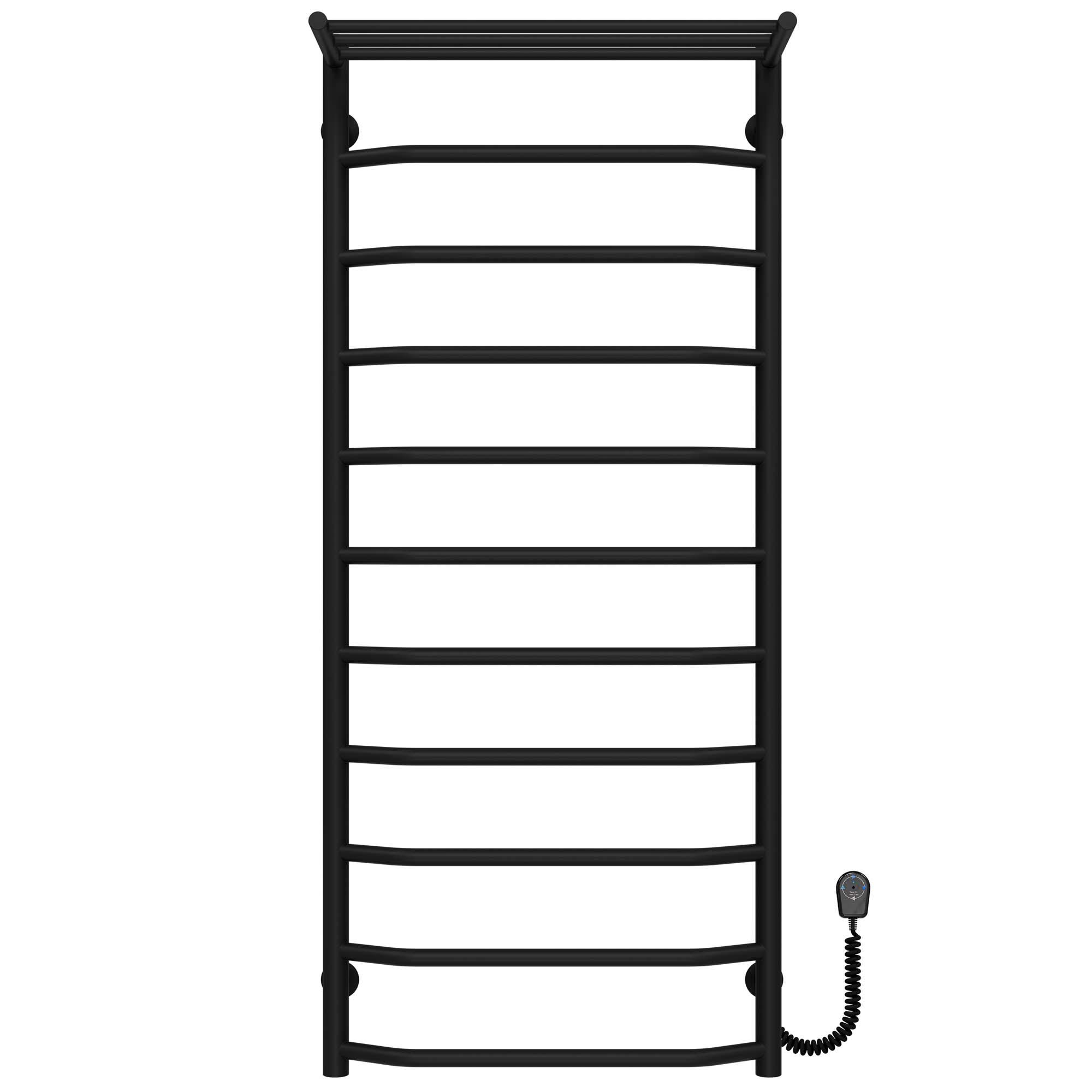 Полотенцесушитель электрический с полкой Deffi Трапеция П11 EF16 правое подключение нержавеющая сталь 500х1200 мм Черный (C.TP.120.50.11.EBR5)