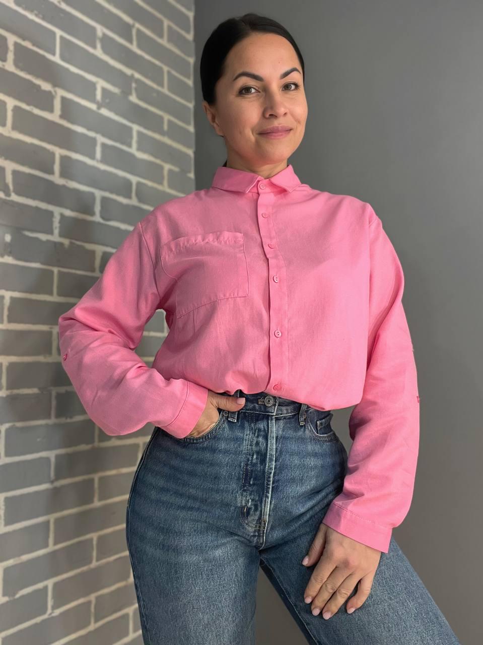 Сорочка жіноча MIX RAY 9942 базова подовжена спинка оверсайз з кишенею L Рожевий (1300) - фото 4 Сорочка жіноча MIX RAY 9942 базова подовжена спинка оверсайз з кишенею L Рожевий (1300) - фото 4