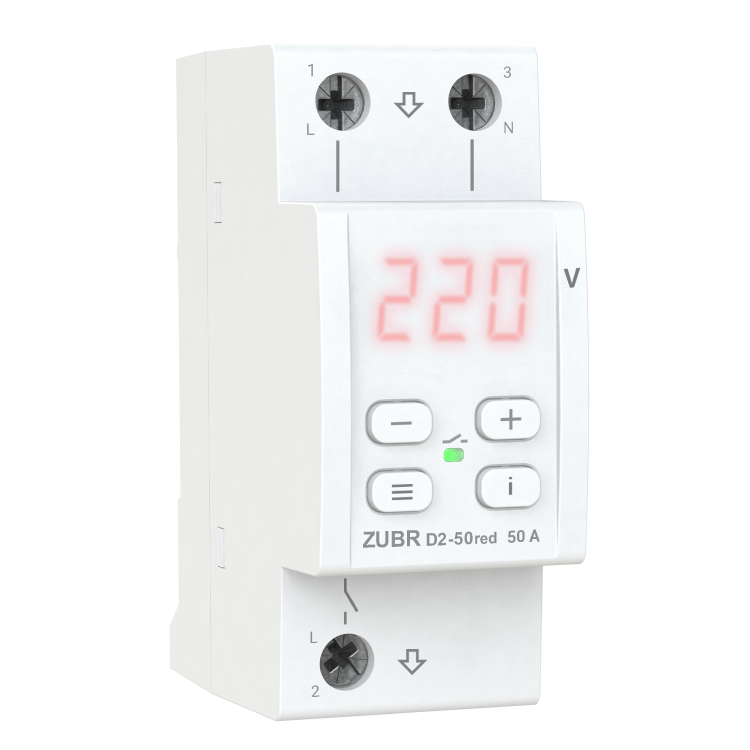 Реле напряжения ZUBR D2-50 red однофазное 50 А IP20 (18935883)