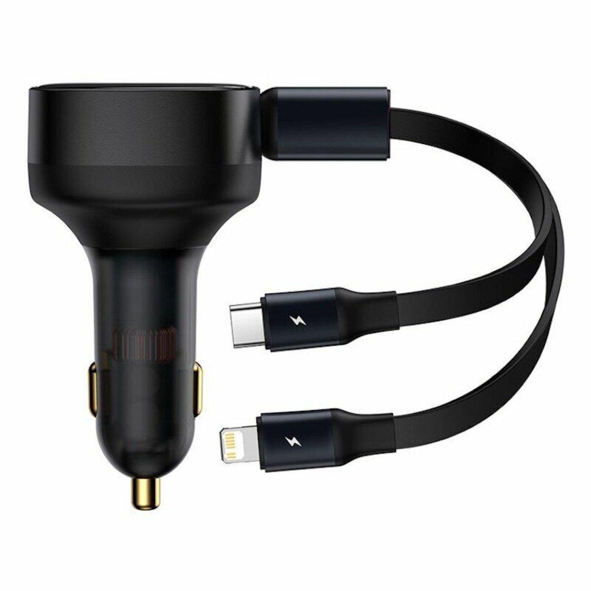 Зарядний пристрій автомобільний BASEUS Enjoyment Retractable 2в1 Car Charger C+L 30W Black (CGTX000001) - фото 5