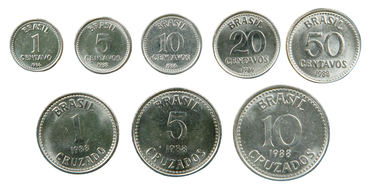 Набор коллекционных монет Бразилия 1986 1/5/10/20/50 сентаво 1 5 10 крузейро 1986-1988