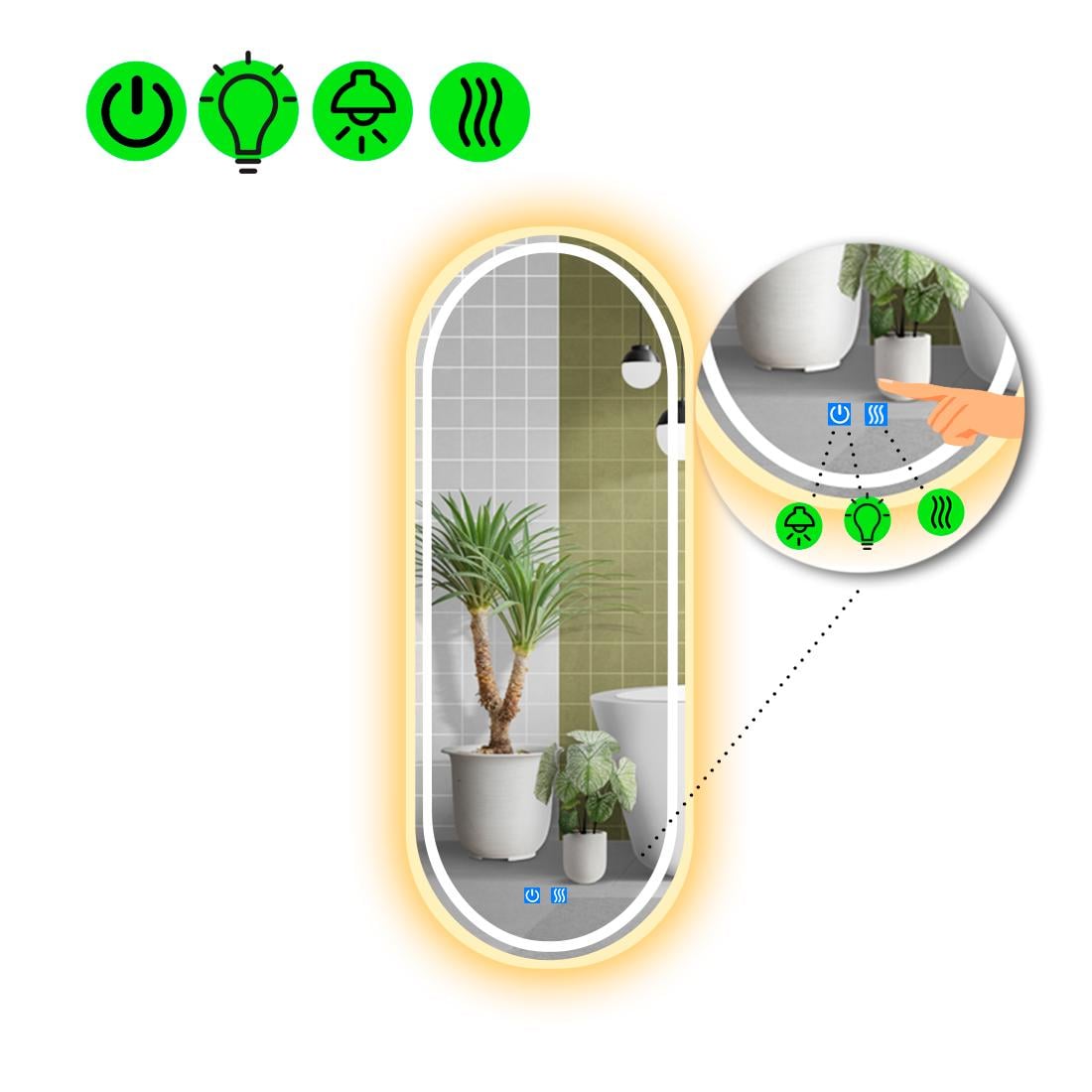 Зеркало с LED подсветкой Portale 4 с двумя сенсорами и линзой с подсветкой 160x60 см (8776160)