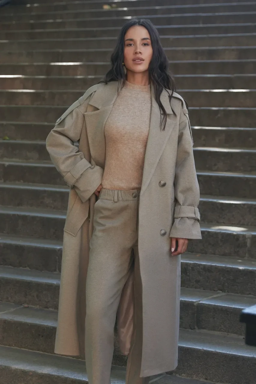 Тренч Seventeen з італійської вовни S-M Бежевий - фото 5