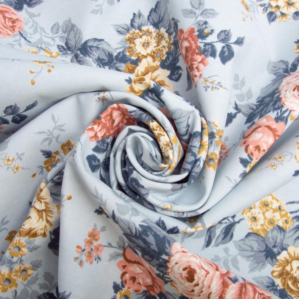 Ткань декоративная хлопок Цветы V-001 с водоотталкивающей пропиткой Голубой (2361620994)