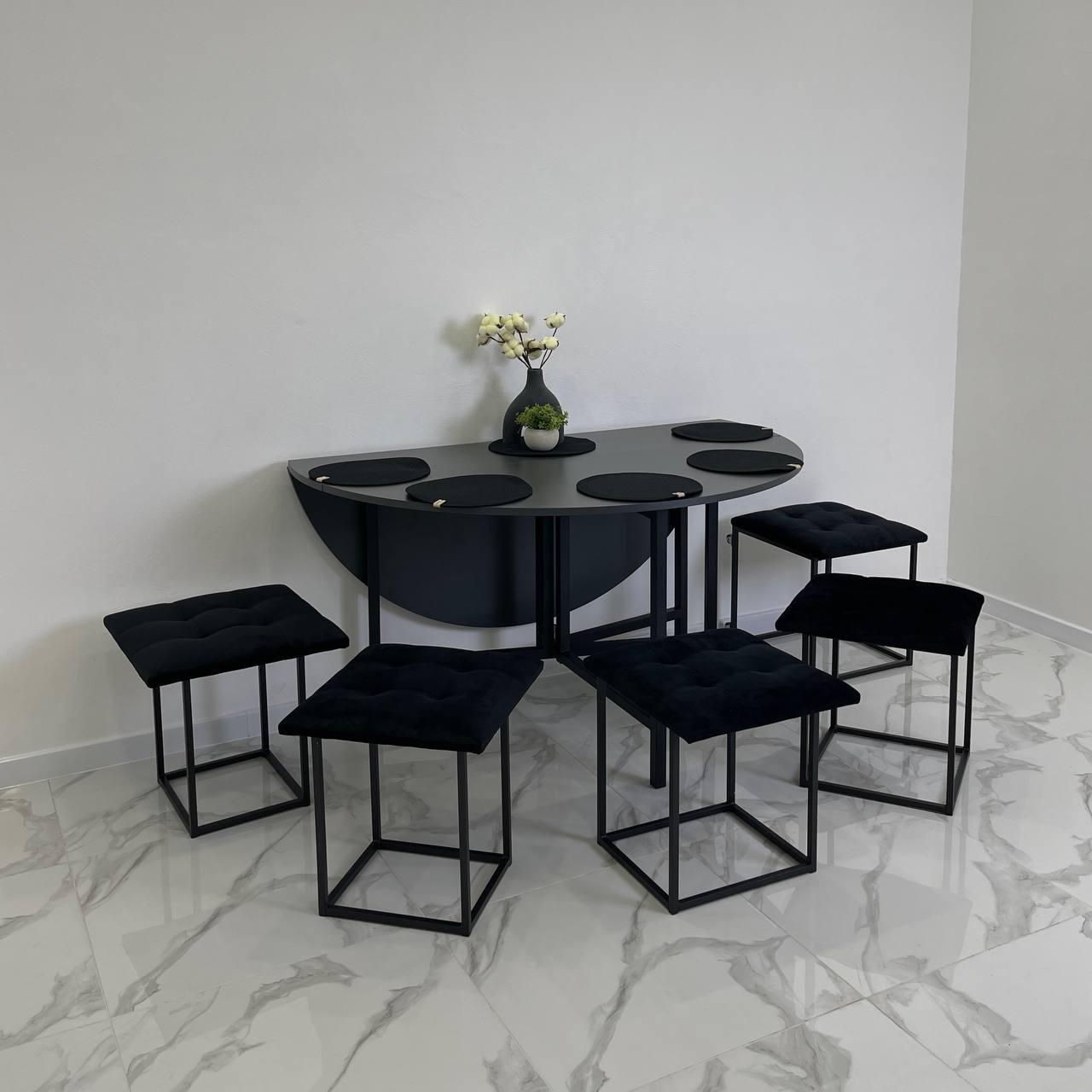 Стол кухонный круглый трансформер D1400 раскладной стол Антрацитовый/Черный мат (УТП026081) - фото 2 Стол кухонный круглый трансформер D1400 раскладной стол Антрацитовый/Черный мат (УТП026081) - фото 2