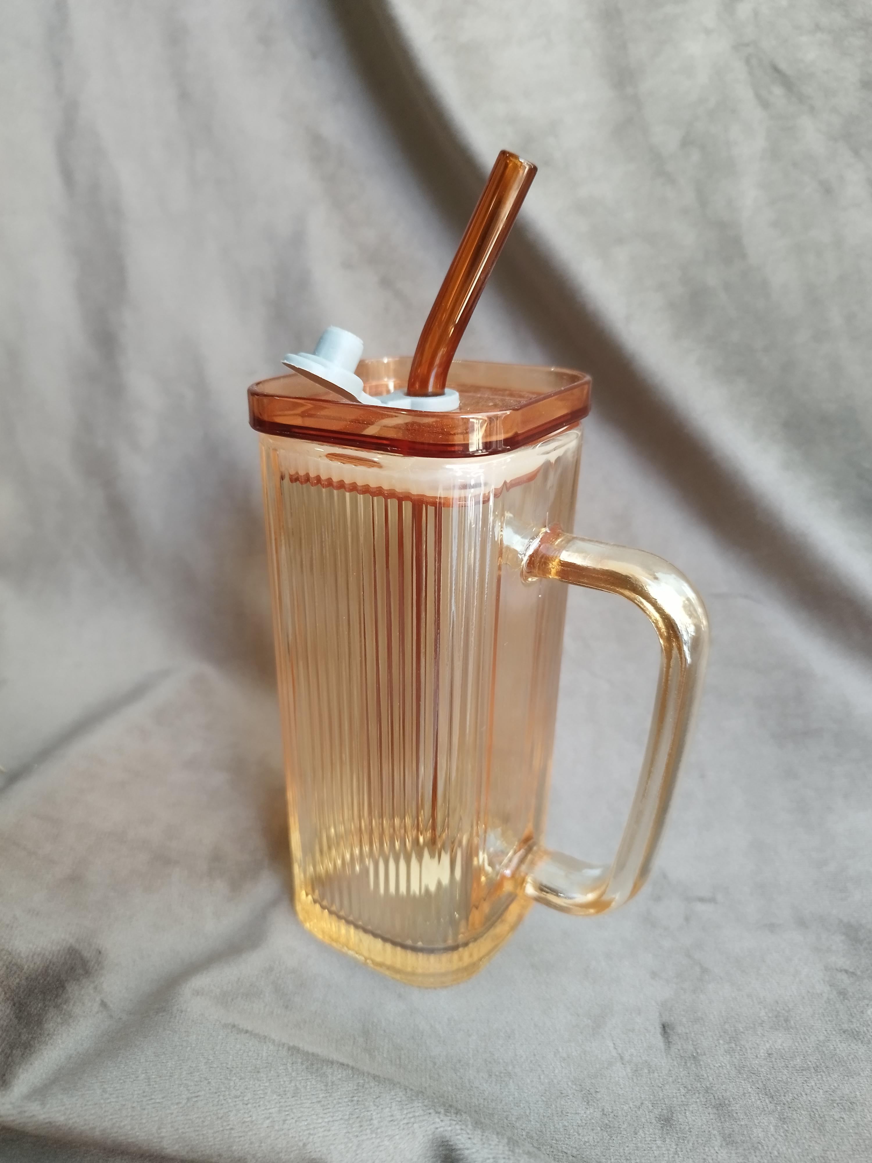 Чашка с трубочкой YIWU стеклянная 300 мл Янтарный (27188210)