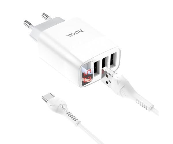 Устройство сетевое зарядное Hoco C93A 3 USB 3,4 A c Led-дисплеeм Micro-USB 1 м White Устройство сетевое зарядное Hoco C93A 3 USB 3,4 A c Led-дисплеeм Micro-USB 1 м White