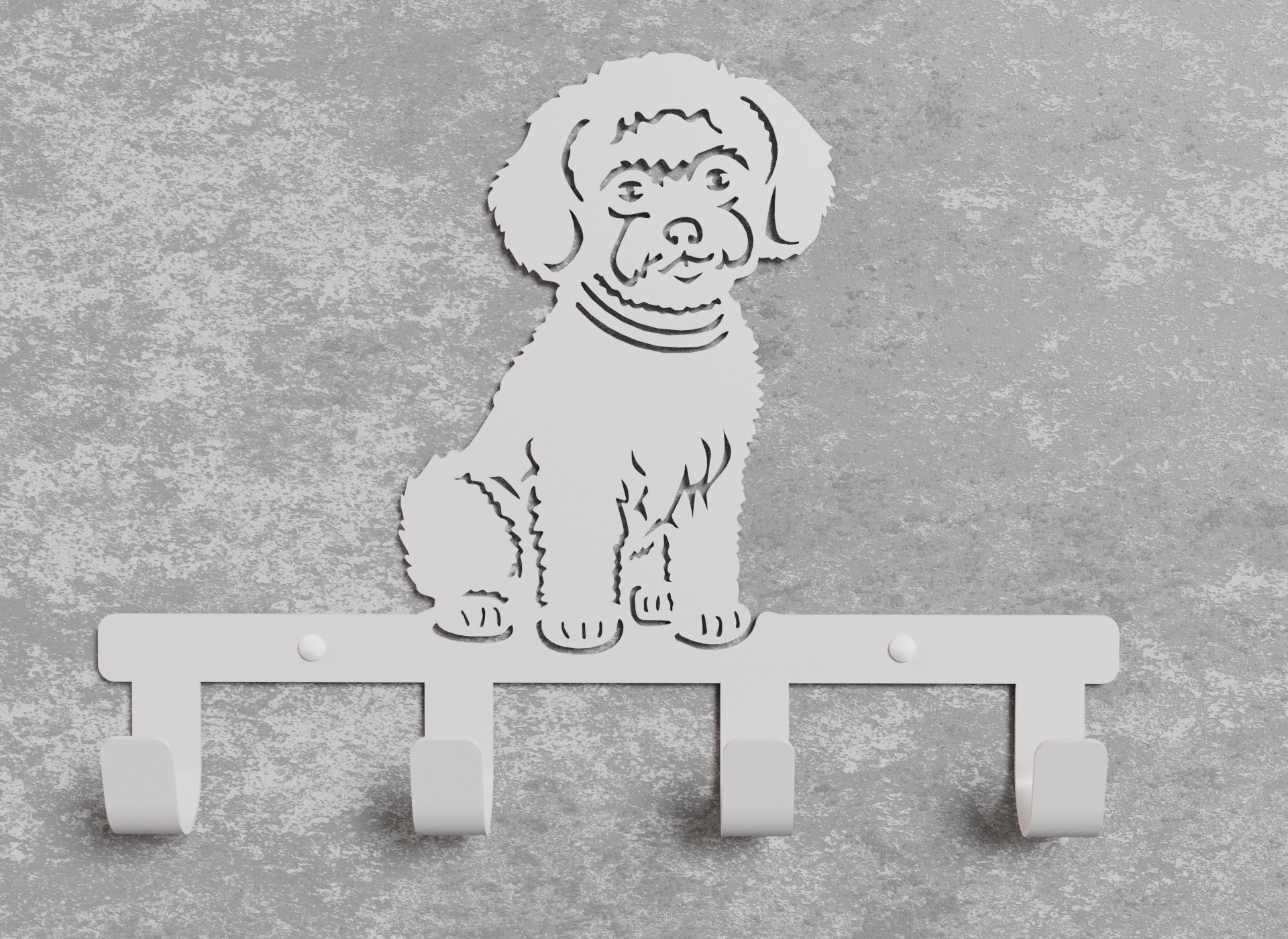 Вешалка настенная Loft-Craft Бишон фриз из металла Белый (AM-012-wh)