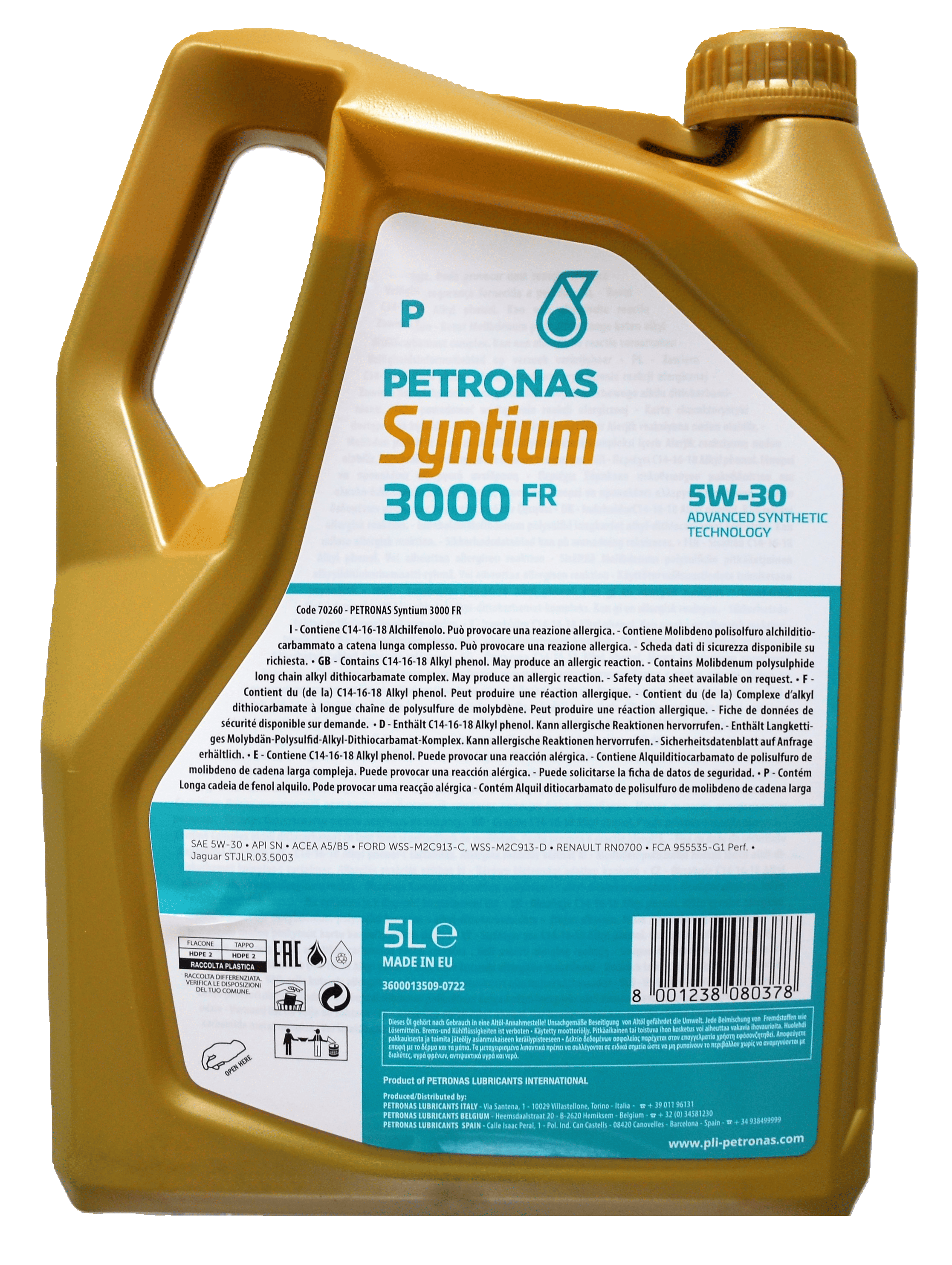 Моторное масло PETRONAS LUBRICANTS Syntium 3000 FR 5W-30 5 л (2443757161) - фото 3 Моторное масло PETRONAS LUBRICANTS Syntium 3000 FR 5W-30 5 л (2443757161) - фото 3