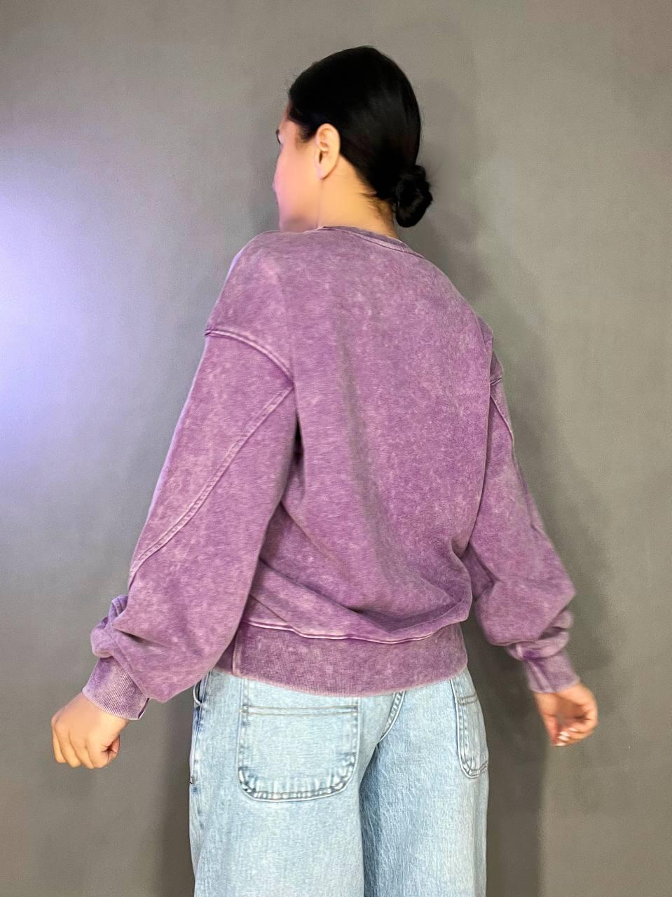 Світшот жіночий A-N 25027 вільний крій варений тай-дай середня довжина OS Фіолетовий (3378) - фото 7