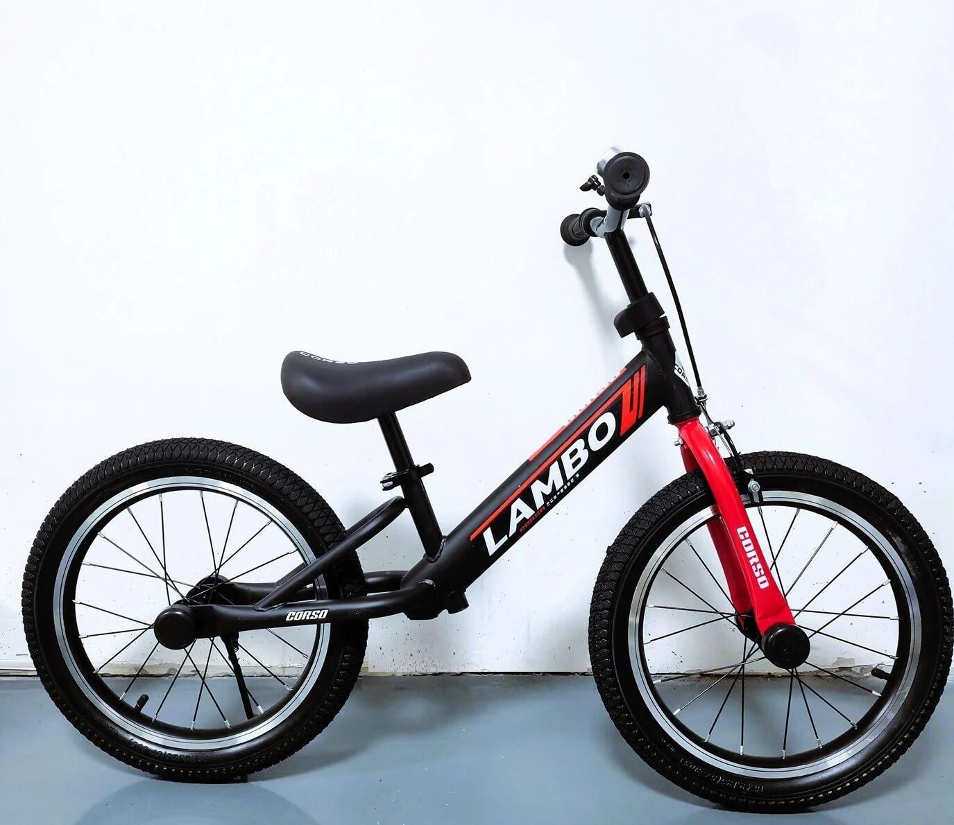 Беговел Corso Lambo стальная рама надувные колеса 16" подножка колокольчик Черный (LM-72939)