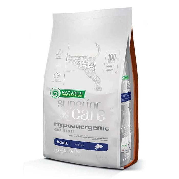 Корм сухий беззерновий Nature's Protection Superior Care Hypoallergenic Grain Free Adult All Breeds з лососем 1,5 кг (NPSC45796)