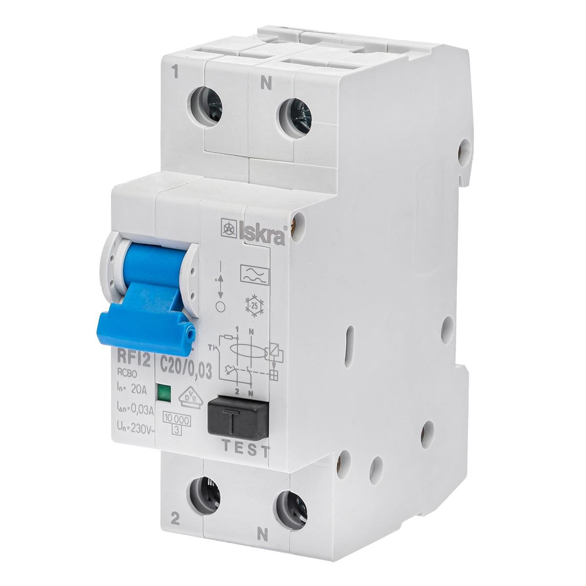 Дифференциальный выключатель ISKRA RFI2C20A 1P+N 20 A AC 30 mA DIN IP20 автоматический (786100611000)