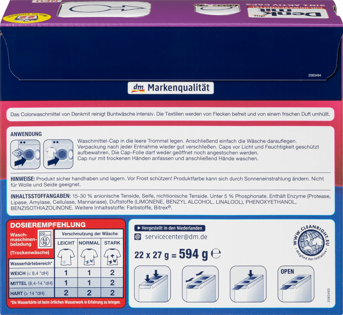 Капсули для прання кольорової білизни Denkmit Color Caps 3in1 Active 22 шт. (1791174358) - фото 2