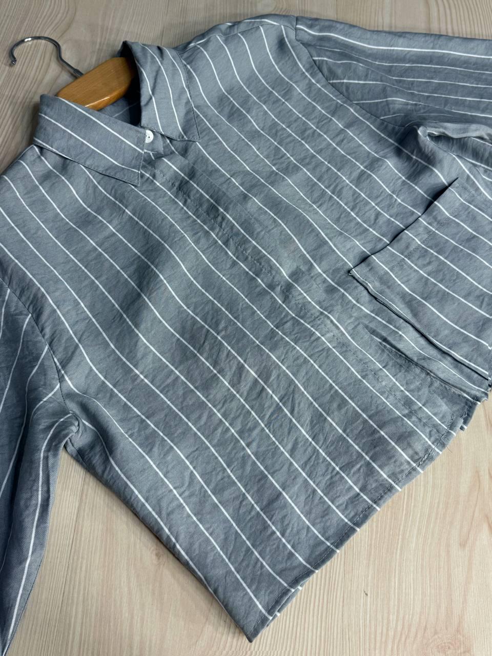 Сорочка жіноча MIX RAY 4447 укорочена з кишенею у тонку смужку M Сірий (1401) - фото 5 Сорочка жіноча MIX RAY 4447 укорочена з кишенею у тонку смужку M Сірий (1401) - фото 5