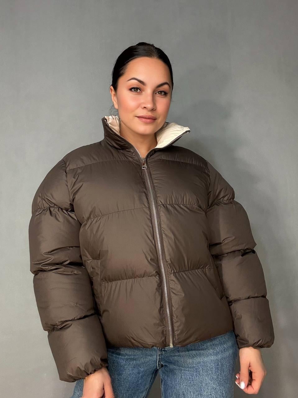 Куртка женская Fashion 3095 короткая пуффер воротник стойка L Коричневый (6289)