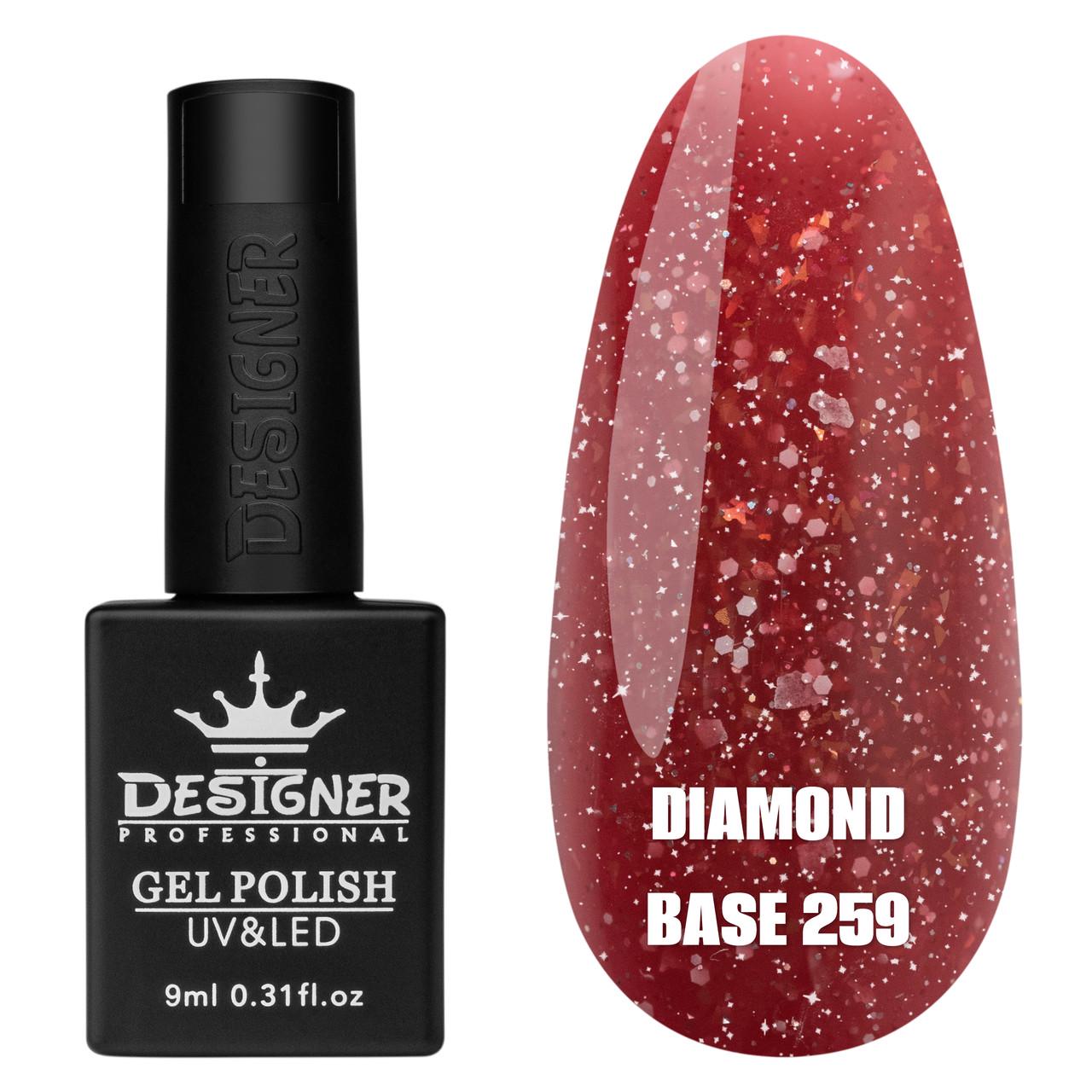 Цветная база с блестками Diamond base Дизайнер для ногтей с небольшим светоотражающим эффектом 9 мл 259
