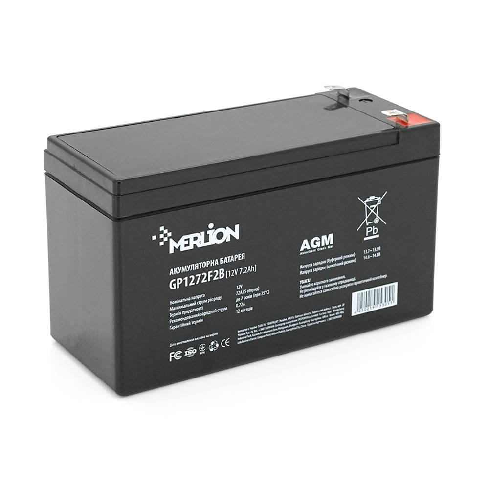 Акумуляторна батарея MERLION AGM GP1272F2B 12 V 7,2 Ah 150 x 65 x 95 100 Black Q10