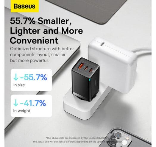 Пристрій зарядний мережевий Baseus 65W GaN5 Pro Fast Charger CCGP120201 USB + 2USB-C Black - фото 7 Пристрій зарядний мережевий Baseus 65W GaN5 Pro Fast Charger CCGP120201 USB + 2USB-C Black - фото 7