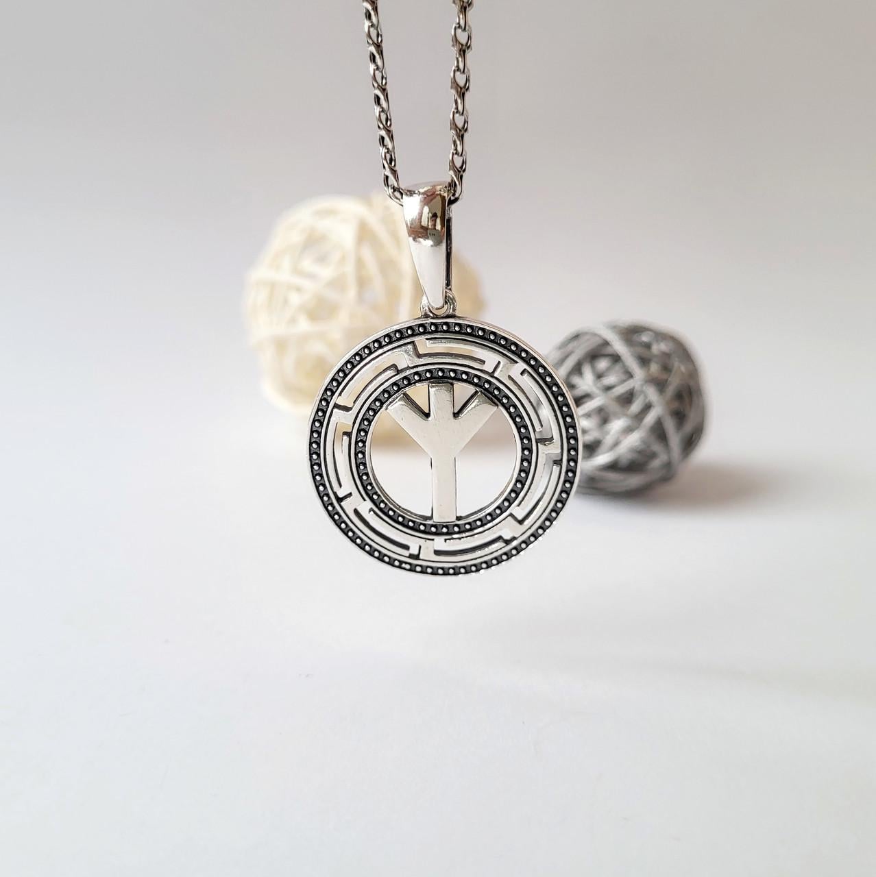 Подвеска серебряная Альгиз Лабиринт 925 пробы 7,70 г (АРТ,89054ч)