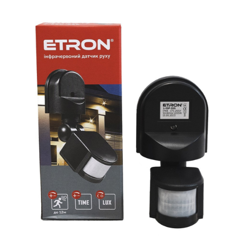 Датчик движения ETRON IP44 с датчиком освещенности Черный (25330484)