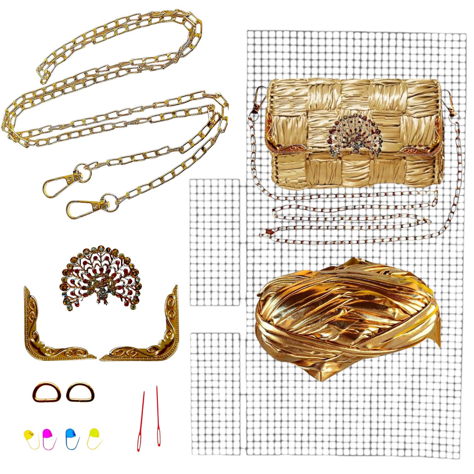 Набор для создания сумки из пластиковой канвы Декоративная брошь Павлин с нитками металлик Золотистый (8219-43) - фото 2 Набор для создания сумки из пластиковой канвы Декоративная брошь Павлин с нитками металлик Золотистый (8219-43) - фото 2