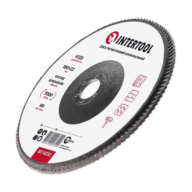 Диск шліфувальний пелюстковий Intertool 180x22 мм зерно K120 (BT-0232) - фото 3