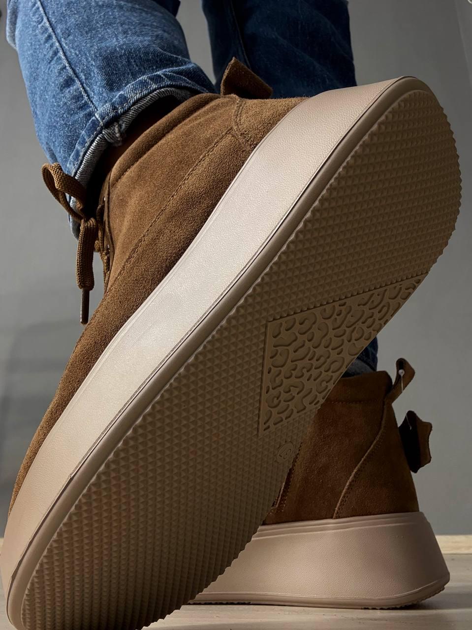 Ботинки женские Hengji 280-5 зимние на меху замшевые р. 36 Коричневый/Бежевый (5244) - фото 3