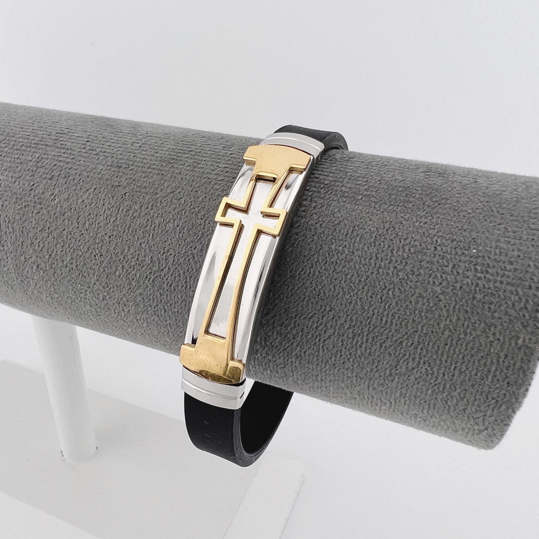 Браслет из медицинской стали крестик на силиконовом ремешке 20 см (BSS-048)