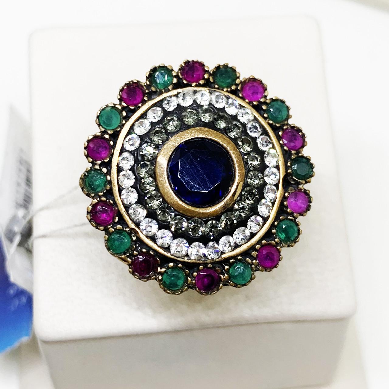 Кольцо серебряное с рубином/изумрудом и сапфиром р. 16,5 9,01 г (1597759527)