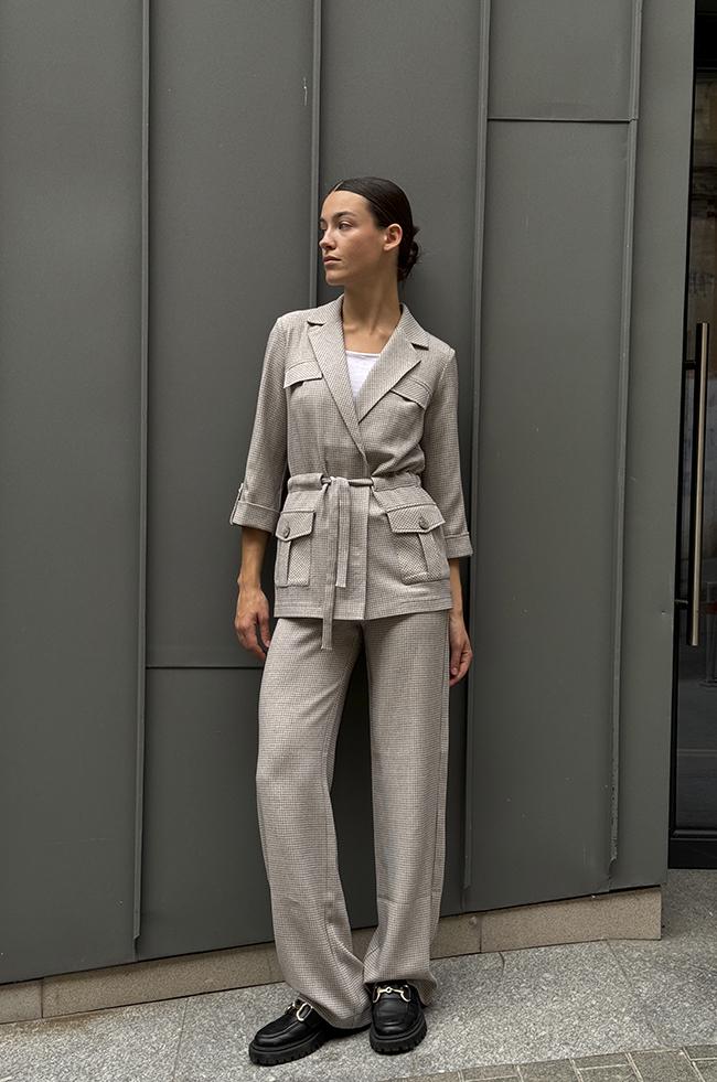 Костюм Lipar 0469/4 двойка жакет/брюки в клетку р. 46 Бежевый (16897328)