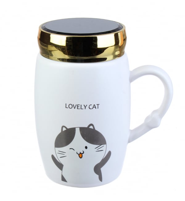 Чашка керамическая Lovely Cat 480 мл с закручивающейся крышкой