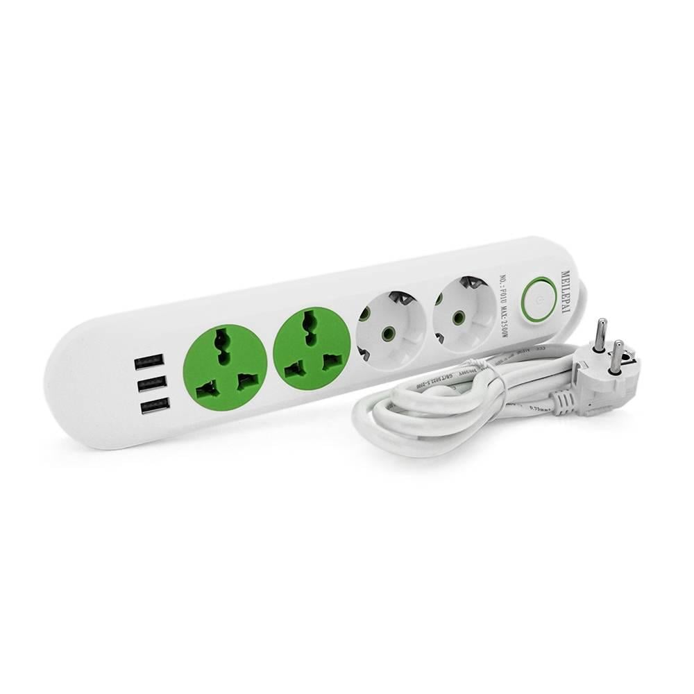 Фільтр мережевий F01U 2 розетки EU/2 розетки Universal/3 USB перетин 2500W 3х0,75 мм 1,5 м Box White (33962)