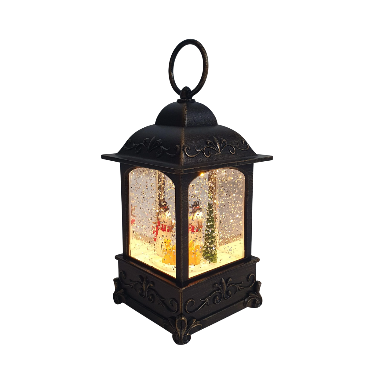 Новогодний светильник со снегом Снеговик с LED-подсветкой 13х6х6 см Бронзовый (DSV-332)